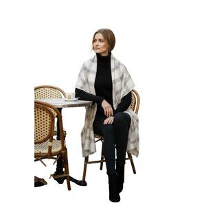 Cejon Heritage Plaid Blanket Scarf/ Wrap, 20”x76”, Ivory